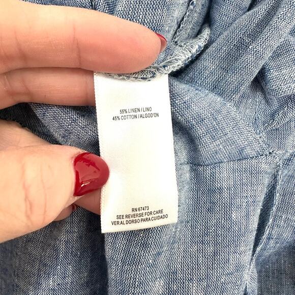 V by Violet Weekend Chambray Linen Blend Jumpsuit Ruffle Sleeve Blue 8 Coquette - Picture 7 of 8